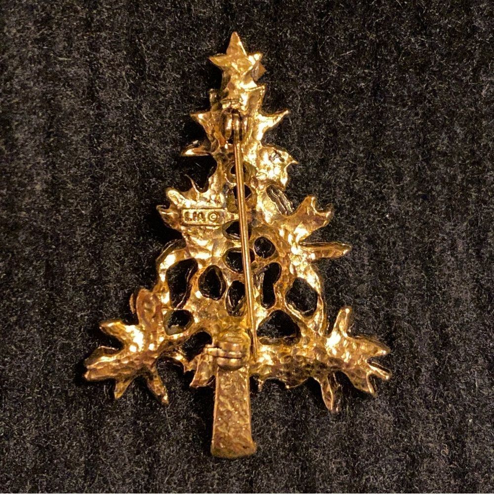Christmas Poinsettia Tree Pin Brooch LIA Enamel - Picture 3 of 4